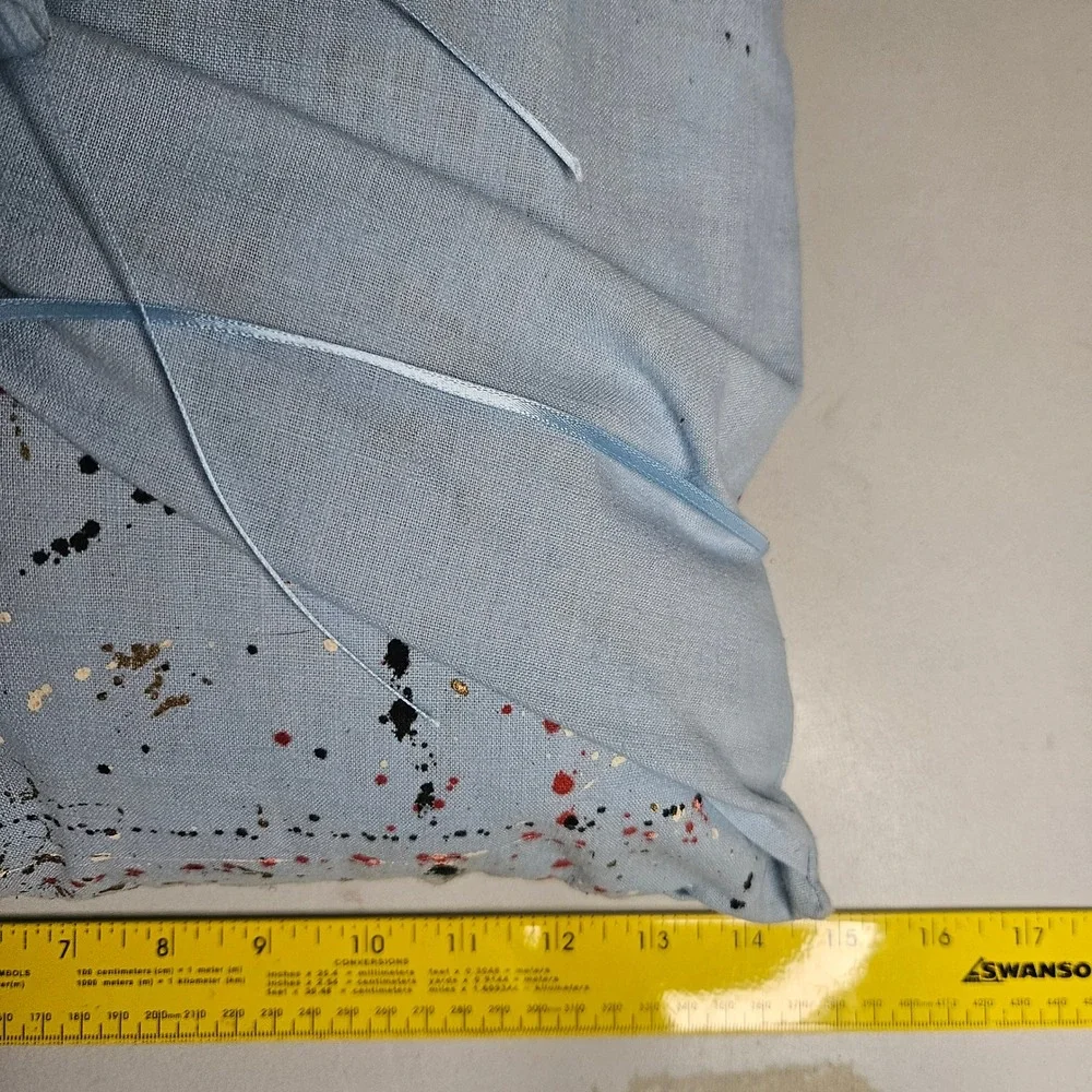Handmade‎ Abstract Paint Splatter Throw Pillow Light Blue Rosette Accent 14x14